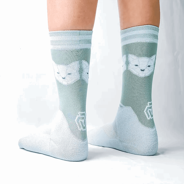 144 - 08 Poly - Face Cat Olive Socks - Polarove - Painted Door on Main