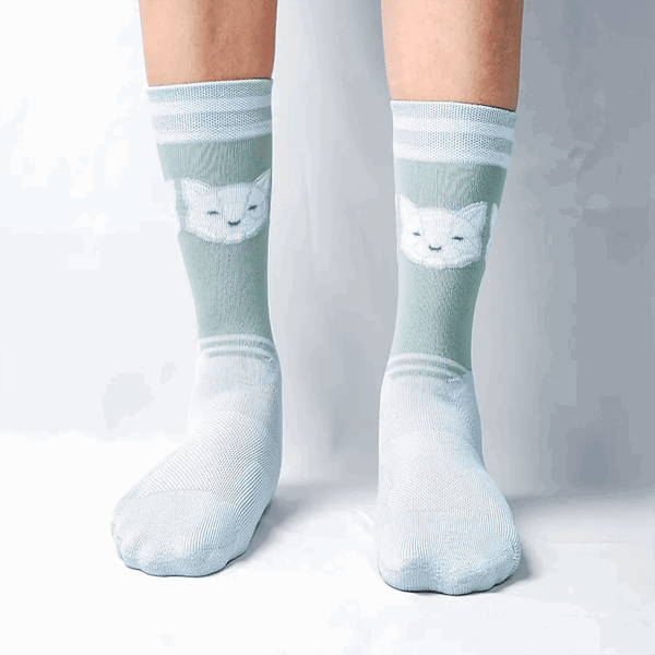 144 - 08 Poly - Face Cat Olive Socks - Polarove - Painted Door on Main