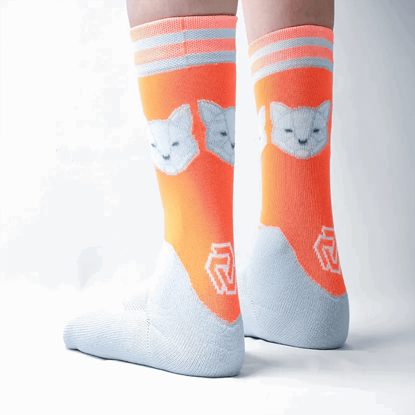 144 - 09 Poly - Face Cat Orange Socks - Polarove - Painted Door on Main