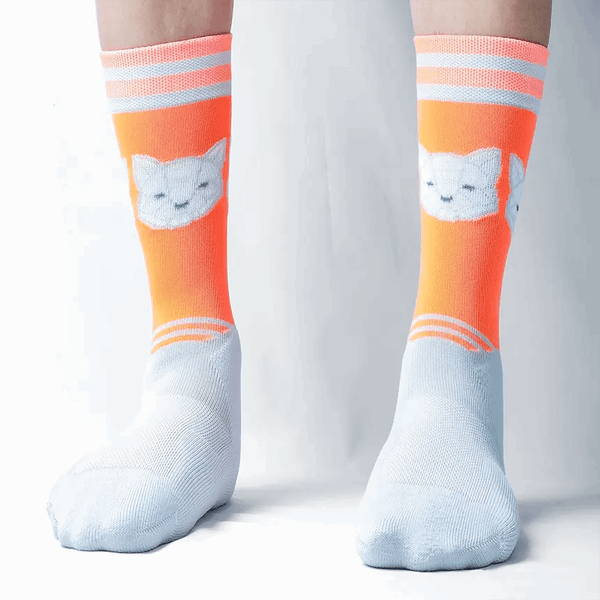 144 - 09 Poly - Face Cat Orange Socks - Polarove - Painted Door on Main