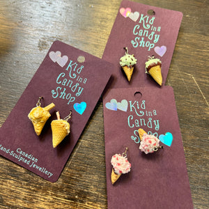 159 - 08 Ice Cream Cone Earrings - Kid in a Candy Shop - Painted Door on Main
