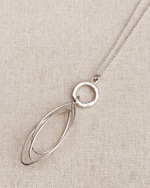 Matte Silver Double Oval Pendant Necklace