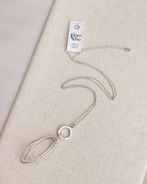 Matte Silver Double Oval Pendant Necklace