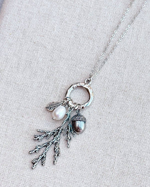 Silver Freshwater Pearl Cypress Branch Necklace