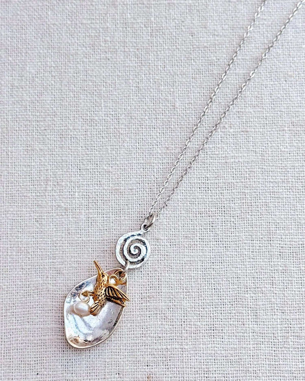 842 - 02 Antique Nested Hummingbird Pearl Necklace - Gracie Rose Designs - Painted Door on Main