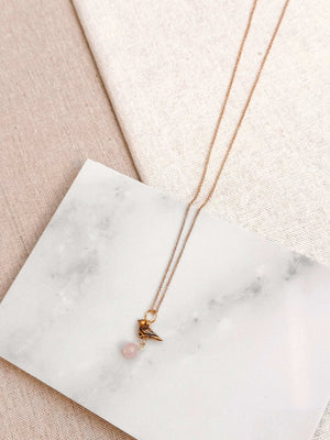 842 - 11 Rose Gold Quartz Bird Charm Necklace - Gracie Rose Designs - Painted Door on Main