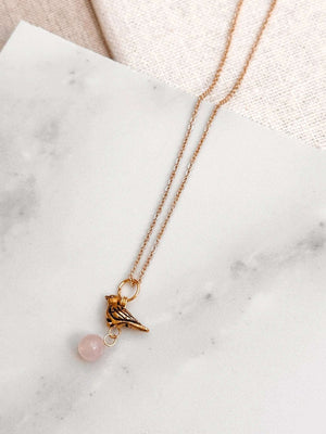 842 - 11 Rose Gold Quartz Bird Charm Necklace - Gracie Rose Designs - Painted Door on Main
