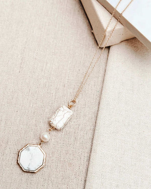 842 - 13 Howlite & Freshwater Pearl Necklace - Gracie Rose Designs - Painted Door on Main