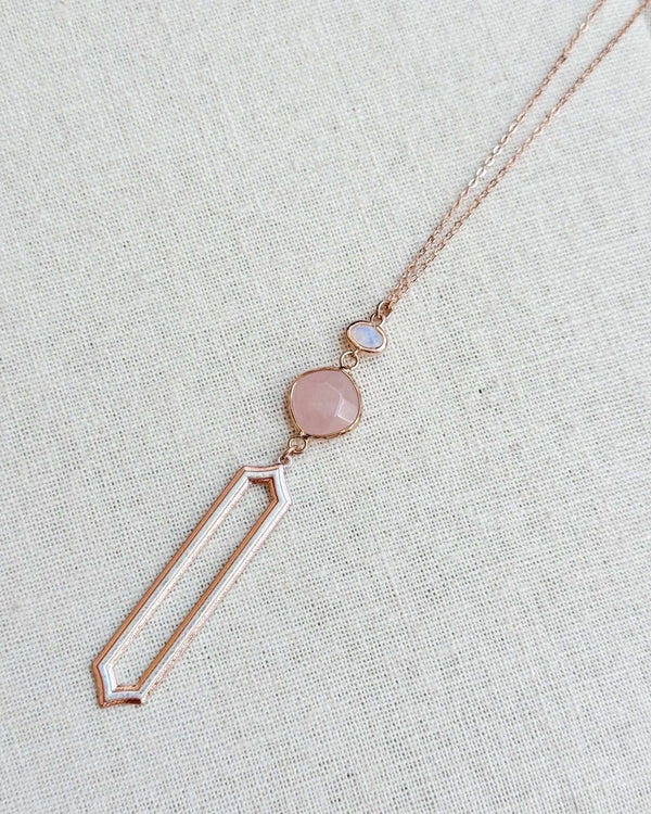 842 - 17 Silver & Rose Gold Quartz Necklace - Gracie Rose Designs - Painted Door on Main