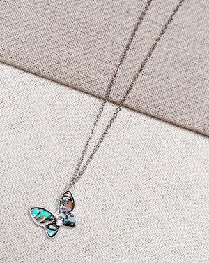 842 - 22 Rhodium Abalone Butterfly Necklace - Gracie Rose Designs - Painted Door on Main
