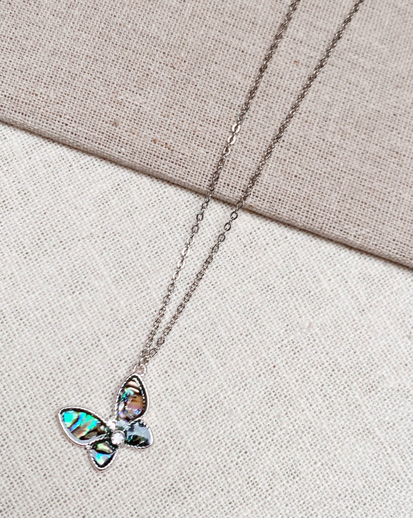 842 - 22 Rhodium Abalone Butterfly Necklace - Gracie Rose Designs - Painted Door on Main