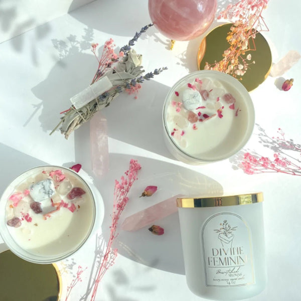 874 - 20 Divine Feminine Luxury Crystal Candle - Bewitched Aromas - Painted Door on Main