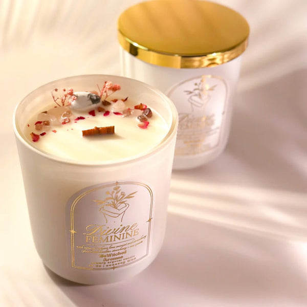 874 - 20 Divine Feminine Luxury Crystal Candle - Bewitched Aromas - Painted Door on Main