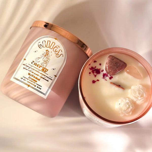 874 - 21 Goddess Energy Luxury Crystal Candle - Bewitched Aromas - Painted Door on Main