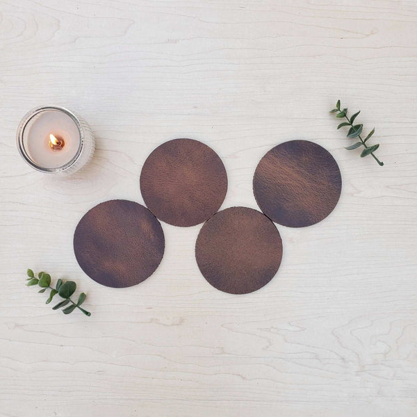 884 - 01 Distressed Leather Coaster Sets - NAB Leather - Painted Door on Main