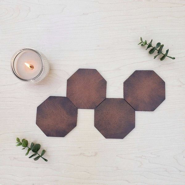 884 - 01 Distressed Leather Coaster Sets - NAB Leather - Painted Door on Main