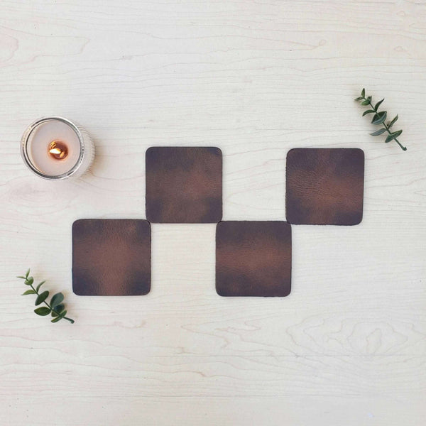 884 - 01 Distressed Leather Coaster Sets - NAB Leather - Painted Door on Main