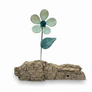 Hand-Crafted Glass Flowers on Driftwood