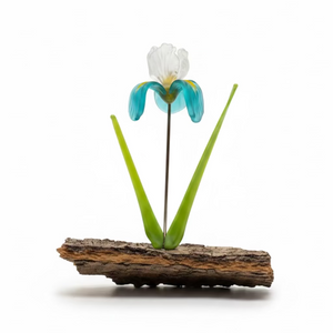 Hand-Crafted Glass Flowers on Driftwood