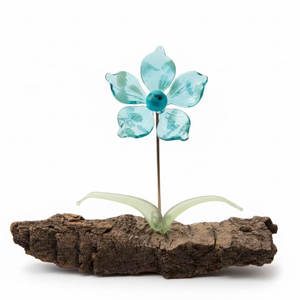 Hand-Crafted Glass Flowers on Driftwood