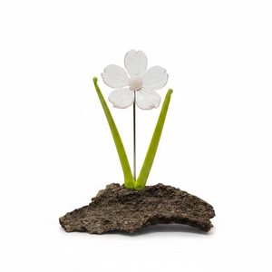 Hand-Crafted Glass Flowers on Driftwood