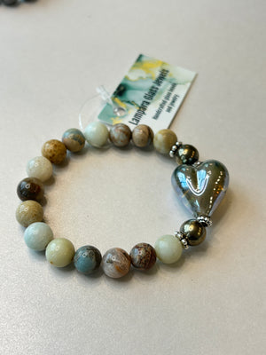 Lampwork Glass Heart Stretchy Bracelet