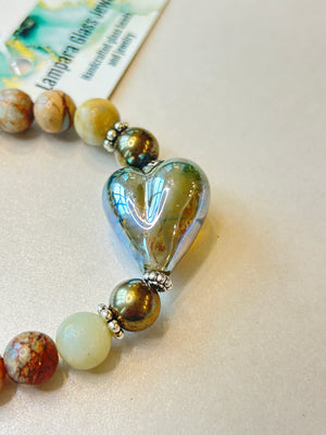Lampwork Glass Heart Stretchy Bracelet