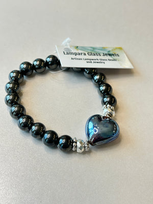 Lampwork Glass Heart Stretchy Bracelet