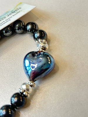 Lampwork Glass Heart Stretchy Bracelet