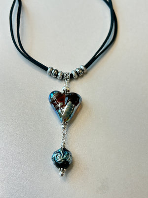 Lampwork Glass + Leather Tassel Necklace (Long)