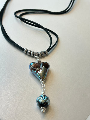 Lampwork Glass + Leather Tassel Necklace (Long)