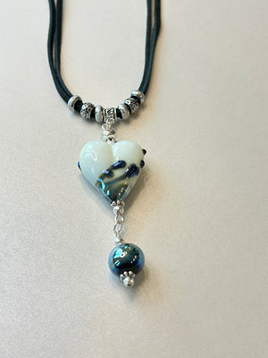 Lampwork Glass + Leather Tassel Necklace (Long)