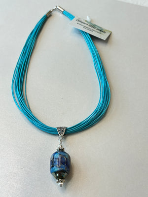 Lampwork Glass + Cotton Cord Drop Necklace (Short)