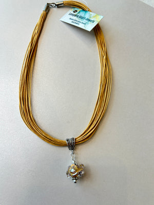 Lampwork Glass + Cotton Cord Drop Necklace (Short)