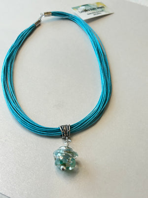 Lampwork Glass + Cotton Cord Drop Necklace (Short)