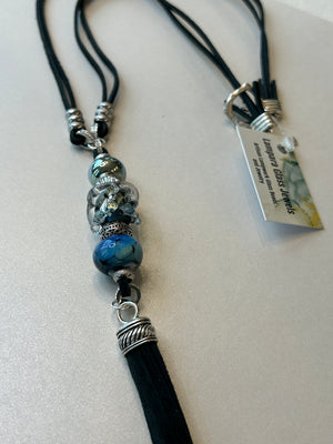 Lampwork Glass + Leather Tassel Necklace (Long)