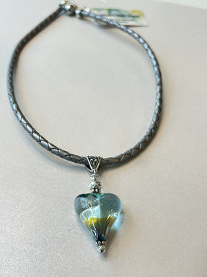 Lampwork Glass Heart + Leather Necklace (Short)