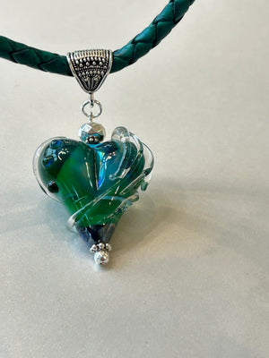 Lampwork Glass Heart + Leather Necklace (Short)