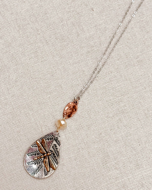 Antiqued Dragonfly Botanical Necklace - Gracie Rose Designs - Painted Door on Main