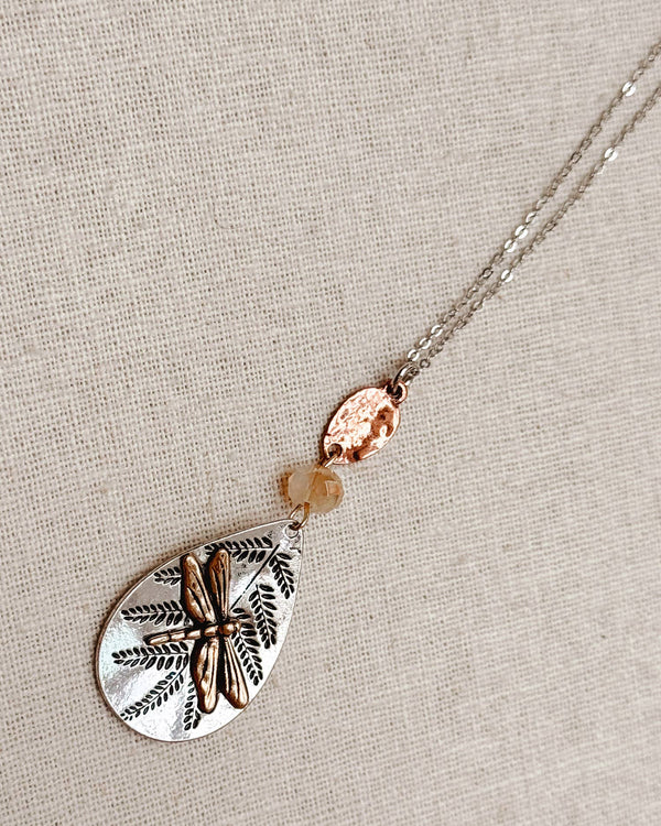 Antiqued Dragonfly Botanical Necklace - Gracie Rose Designs - Painted Door on Main