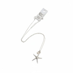 Beachy Rhodium Pearl Starfish Charm Necklace - Painted Door on Main
