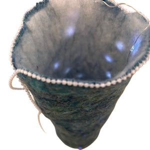 Blue - Green Felted Vase with Beads and Lights - Painted Door on Main