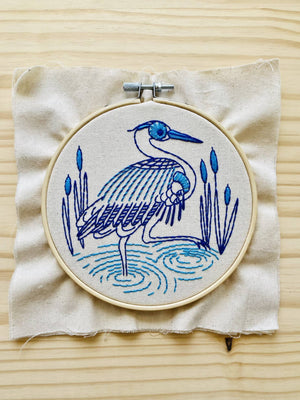 Blue Heron Embroidery Kit - Hook, Line & Tinker - Painted Door on Main