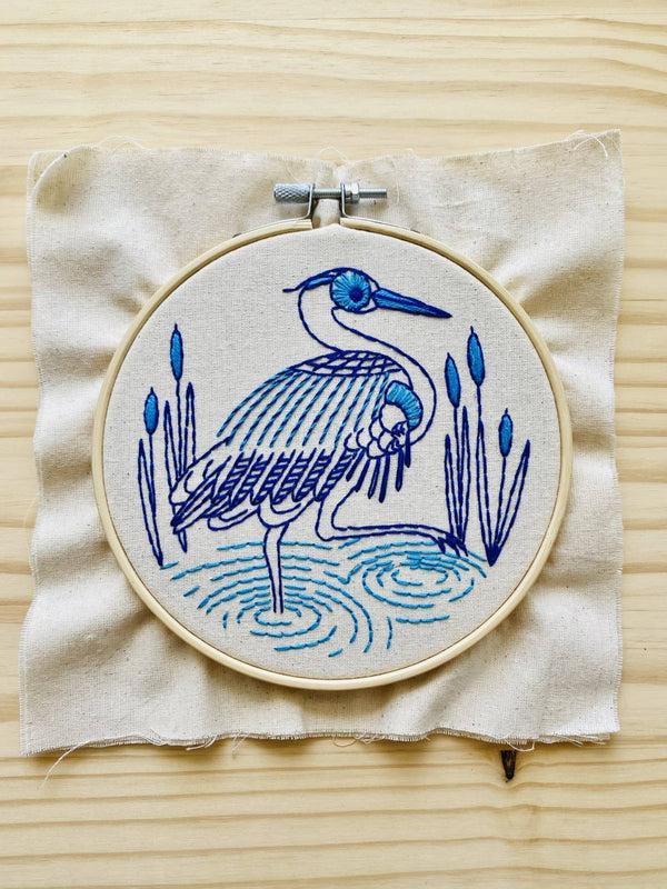 Blue Heron Embroidery Kit - Hook, Line & Tinker - Painted Door on Main