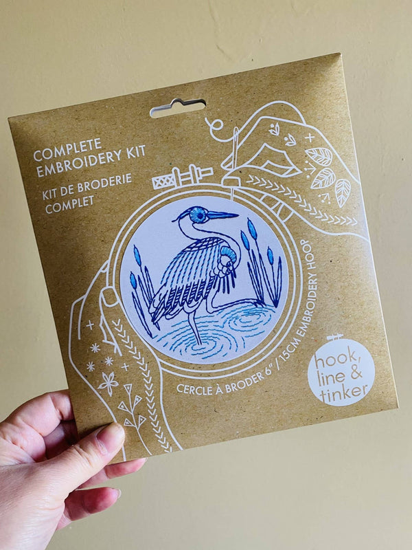 Blue Heron Embroidery Kit - Hook, Line & Tinker - Painted Door on Main