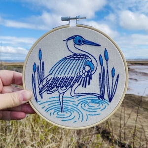 Blue Heron Embroidery Kit - Hook, Line & Tinker - Painted Door on Main