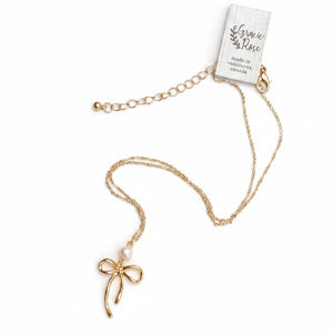 Bow & Pearl Pendant Necklace - Painted Door on Main