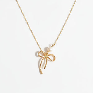 Bow & Pearl Pendant Necklace - Painted Door on Main