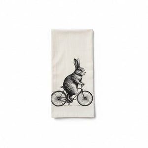 Bunny on Bike Organic Cotton Tea Towel - Painted Door on Main