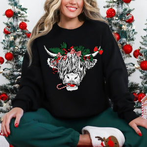 'Christmas Highland Cow' Crewneck - Thumbprint Designs - Painted Door on Main